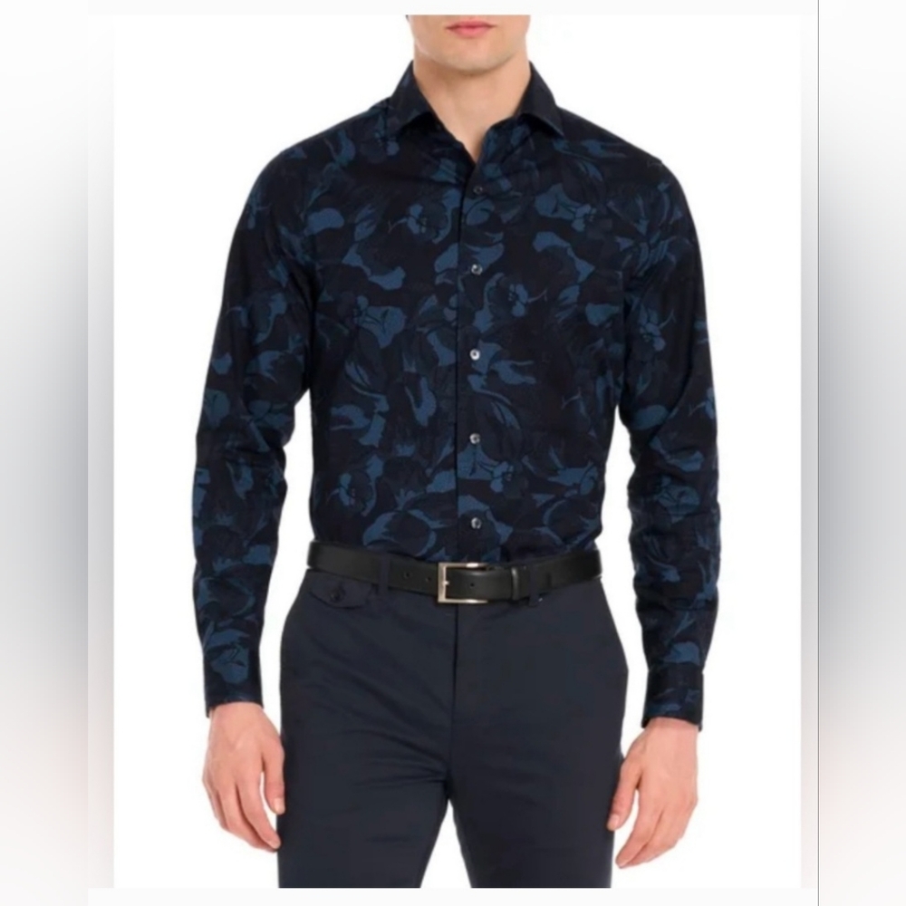 NEW TED BAKER Men's Navy Floral Shirt size Small